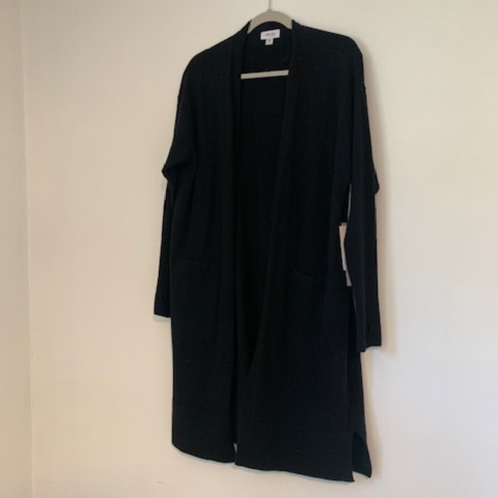 Per Se "Per Shape" Black Long Wool Cardigan